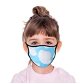 Detailed view of kids breathable face mask with light blue scallop pattern and black trim - Shell
