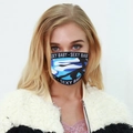 Détail du masque respirant camouflage bleu avec lettrage blanc sur les sangles noires - Bleu Camouflage