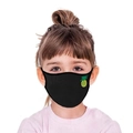 Detail view of a black breathable cotton kids face mask with yellow pineapple embroidery - Pineapple