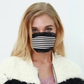 Close-up of breathable lace face mask with black and white horizontal stripes for sun protection - One Size / Striped
