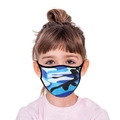 Breathable blue camouflage kids face mask with AK-47 silhouettes in macro detail - Blue Camouflage