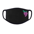 Detail shot of black breathable mask with exquisite purple grape embroidery and soft texture - Grape Style / Black (Grape Embroidery)