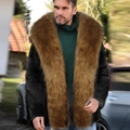 Men's winter long coat in black with a luxury oversized brown faux fur collar - S / Black
