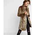 Detail shot of the plush faux fur texture on this leopard print mid-length winter coat - S / Leopard Print