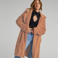 Oversized Teddy-Mantel aus braunem Kunstpelz mit Reverskragen für Damen Streetstyle - S / Hellkamelfarben