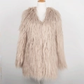 Elegante abrigo de piel sintética beige para mujer, chaqueta de invierno suave y larga - S / Camello Claro