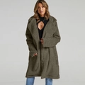 Damen Oversize Teddy-Fleece Mantel in Armeegrün mit breitem Revers und weicher Haptik - S / Armeegrün