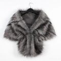 Fashionable grey faux fox fur shawl with black gradient texture and silk lining - Grey with Black Tips