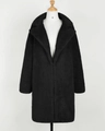 Cappotto lungo classico in pelliccia di teddy nera con collo a rever per donna in inverno - S / Nero