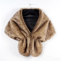 Detail view of brown faux fur shawl with dense plush texture and silky black lining - Natural Fur Color