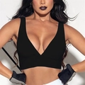 Débardeur de sport noir pour femme avec col en V profond et large bande de maintien - Noir
