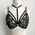 Reggiseno sexy in pizzo nero con cinghie elastiche e anelli metallici decorativi donna - S / Nero