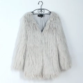 Elegante giacca grigio chiaro in pelliccia sintetica a maniche lunghe con texture soffice - Grigio