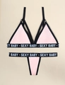 Pink two-piece lingerie set with SEXY BABY elastic logo bands and black trim detail - Pink