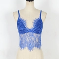 Detailed close-up of royal blue lace camisole featuring deep V-neck and eyelash trim - S / Royal Blue