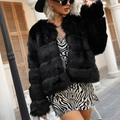Fashionable black faux fur short coat with layered texture and flared sleeves for women - S / Black