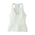 White structured sleeveless corset top with slimming vertical seams and back zipper - S / White