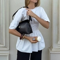 Elegante witte top met korte mouwen en strik op de rug met stijlvolle zwarte broek - S / Wit