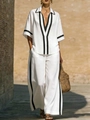 Ensemble deux pièces blanc pour femme avec chemisier à manches courtes et pantalon large - S / Haut Et Bas / Blanc