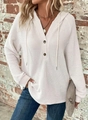 Detail of waffle knit fabric with Henley button neck and drawstring on off-white hoodie - S / White