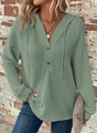 Detailed waffle knit texture and button V-neck design of this bean green hooded sweatshirt - S / Light Green