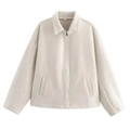 Short vintage cream zip-up jacket with lapel collar and casual loose drop shoulder fit - S / Beige Apricot