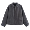 Dark grey wool blend zip-up jacket in size S featuring a classic lapel and relaxed fit - S / Dark Gray