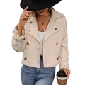 Chic off-white double-breasted cropped wool jacket with lapel collar and stylish cuffs - S / Apricot