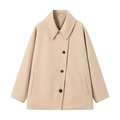 Damen Kurzmantel in Apricot mit Revers und asymmetrischen Knöpfen für den Winter - XS / Khaki