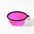 Draagbare roze opvouwbare siliconen hondenbak met zwarte rand en metalen karabijnhaak - 350ml / Roze