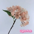 Detail of light pink and cream faux hydrangea petals with realistic green leaves - Light Pink