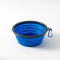 Faltbarer blauer Silikon-Napf für Haustiere mit schwarzem Rand und blauem Karabinerhaken - 350ml / Blau