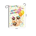 Drapeau de jardin joyeux anniversaire avec carlins et support en métal noir en forme de L - Style de Chien Carlin Animaux / 30x45cm