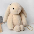 Creamy white plush rabbit shoulder bag with a fine gold chain strap for women - Off White