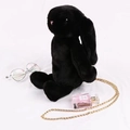 Cute black plush bunny crossbody bag with a slim gold chain strap and soft fur texture - Black