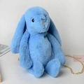 Sky blue plush bunny shoulder bag with soft fur and elegant gold metal chain strap - Teal