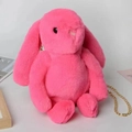 Hot pink plush bunny crossbody bag with golden chain strap for women and girls - Hot Pink