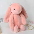 Chic pink plush bunny shoulder bag with golden chain strap and soft fluffy fur finish - Peach