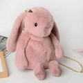 Sweet pink plush rabbit shoulder bag with long ears and gold chain strap for women - Rose