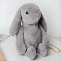 Plush bunny shoulder bag in charcoal grey with soft faux fur and gold chain strap - Gray