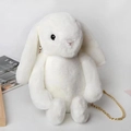 White plush bunny shoulder bag with fluffy faux fur and a delicate gold metal chain strap - White