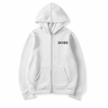 Sweat à capuche blanc zippé pour homme avec imprimé sur la poitrine et cordon serrage - S / Blanc (1)