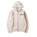 Détail du sweat à capuche zippé beige clair avec imprimé BO$$ et bords côtelés - S / Beige (2)