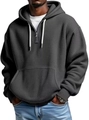 Détail du sweat à capuche pour homme en maille gaufrée gris foncé avec cordon blanc - S / Hauts / Gris clair