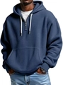 Détail du sweat à capuche bleu marine en maille gaufrée avec fermeture éclair 1/4 - S / Hauts / Bleu marine