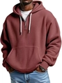 Détail du sweat à capuche bordeaux en maille gaufrée avec cordon blanc et zip 1/4 - S / Hauts / Bordeaux