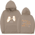 Front and back detail of 3D astronaut hoodie with Spanish star galaxy printing - S / Tops / Coffee