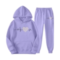 Lavender oversized 3D heart leopard hoodie and joggers set with front kangaroo pocket - S / Violet
