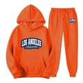 Dettaglio del set felpa arancione uomo con stampa Los Angeles e tasche con coulisse - Taglia S / arancione brillante