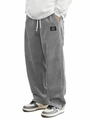 Men's loose fit grey corduroy pants with elastic drawstring waist and classic label - S / Gray